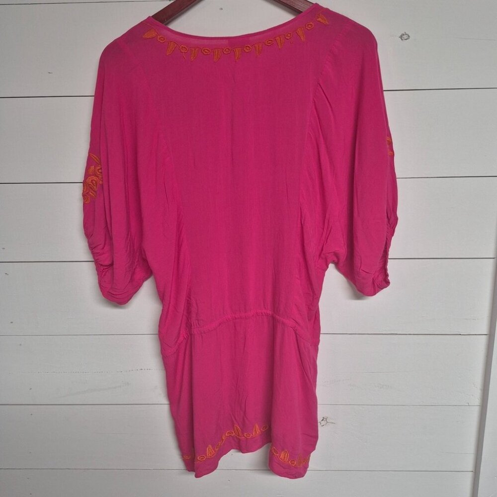 Ivu Jane Pink Boho Embroidered Tunic Top M With Floral & Bird Design - Picture 8 of 9